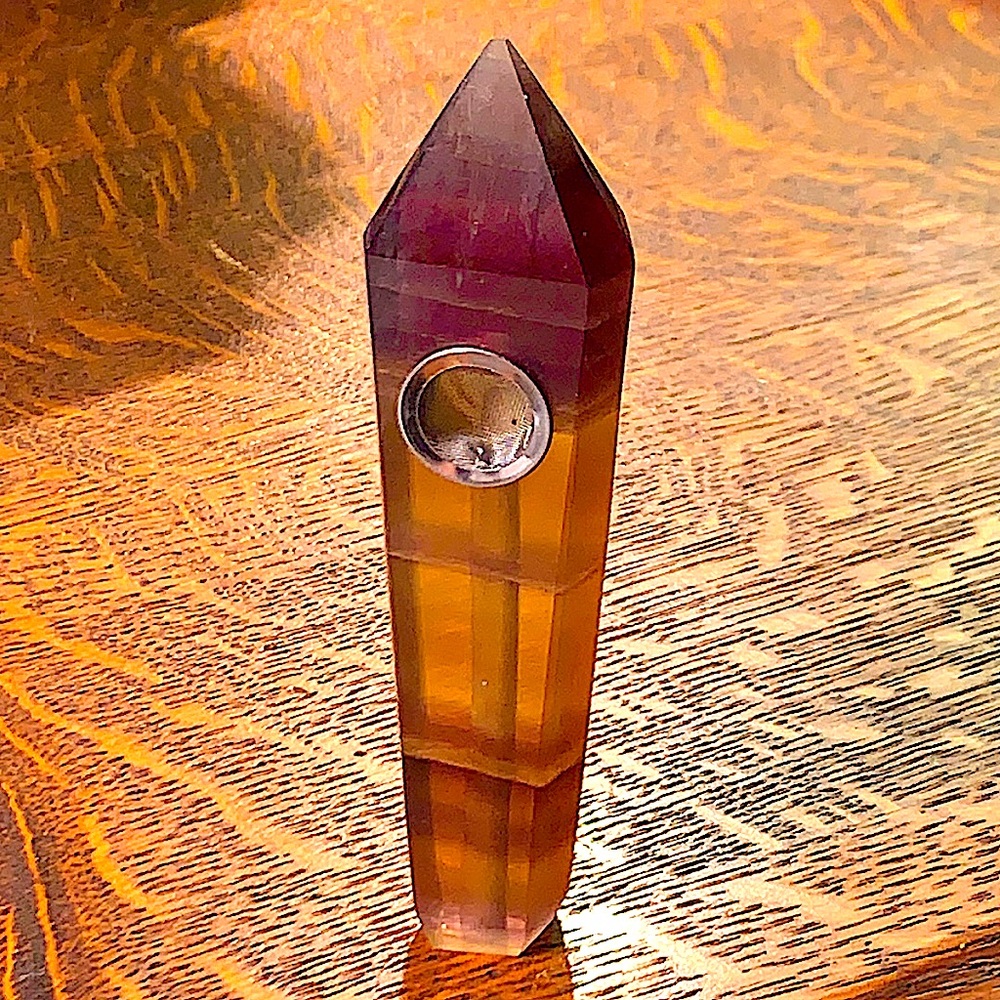 YELLOW PURPLE FLUORITE POINT HERBAL